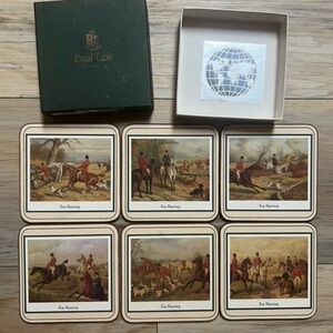 Set of 6 - Royal Table - FOX HUNTING Acrylic Cork Coasters - Made in England